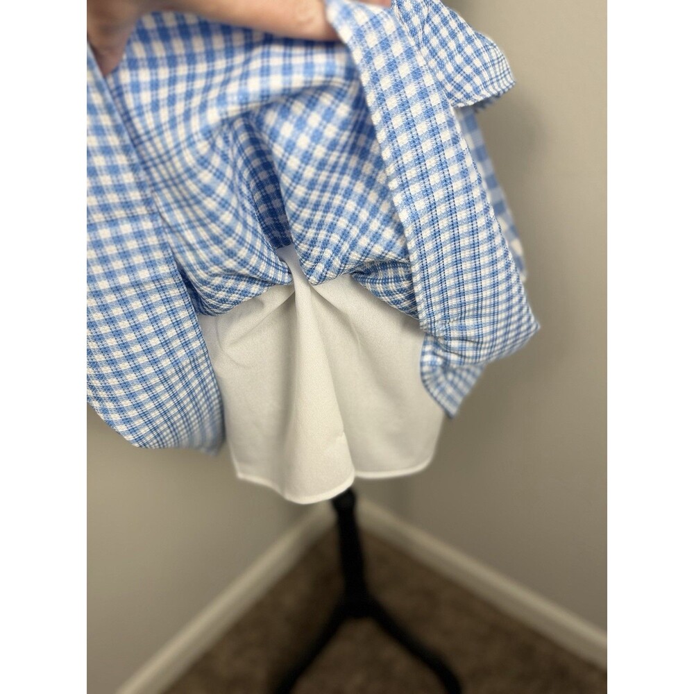 English Factory Blue Gingham Tiered Ruffle Dress Size M Fit & Flare Lined - Picture 5 of 14